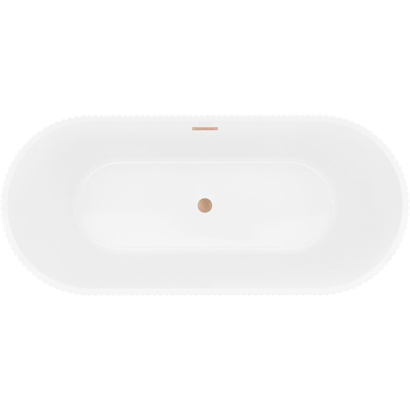Mexen Yara freistehende geriffelte Badewanne 170 x 75 cm, weiß, Überlauf gebürstetes Kupfer - 52861707500-65