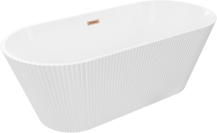 Mexen Yara freistehende geriffelte Badewanne 170 x 75 cm, weiß, Überlauf gebürstetes Kupfer - 52861707500-65