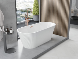 Mexen Yara freistehende geriffelte Badewanne 170 x 75 cm, weiß, Überlauf gebürstetes Kupfer - 52861707500-65