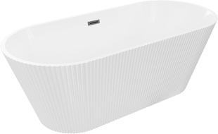 Mexen Yara freistehende, geriffelte Badewanne 170 x 75 cm, weiß, Überlauf gun gray gebürstet - 52861707500-66