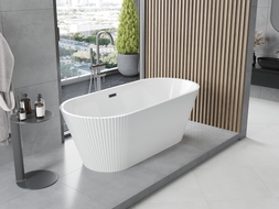 Mexen Yara freistehende, geriffelte Badewanne 170 x 75 cm, weiß, Überlauf gun gray gebürstet - 52861707500-66