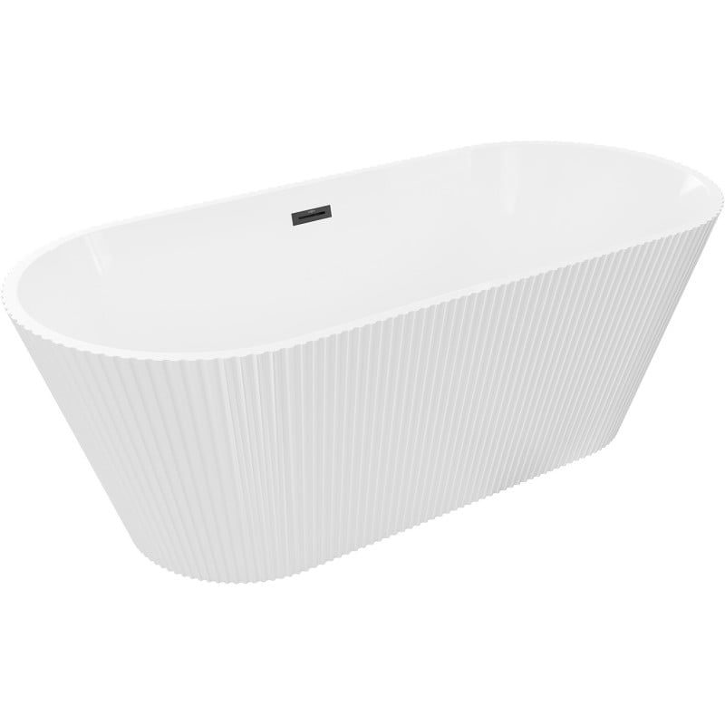 Mexen Yara freistehende geriffelte Badewanne 170 x 75 cm, weiß, schwarze Überlauf - 52861707500-70