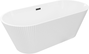 Mexen Yara freistehende geriffelte Badewanne 170 x 75 cm, weiß, schwarze Überlauf - 52861707500-70
