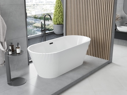 Mexen Yara freistehende geriffelte Badewanne 170 x 75 cm, weiß, schwarze Überlauf - 52861707500-70