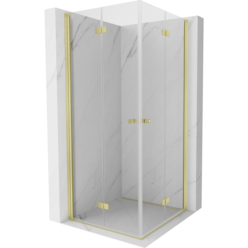 Mexen Mist-F Duo faltbare Duschkabine 110 x 110 cm, transparent, gebürstetes Gold - 8A6-110L-110P-55-00