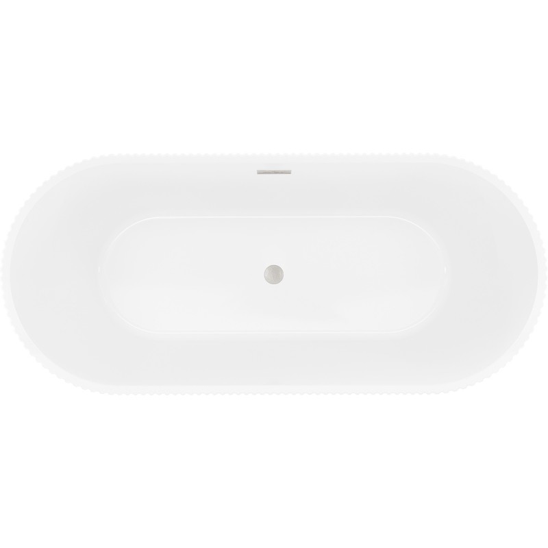Mexen Yara freistehende, geriffelte Badewanne 170 x 75 cm, weiß, Überlauf gebürstetes Nickel - 52861707500-97