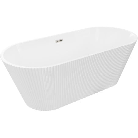 Mexen Yara freistehende, geriffelte Badewanne 170 x 75 cm, weiß, Überlauf gebürstetes Nickel - 52861707500-97