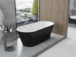 Mexen Yara freistehende geriffelte Badewanne 170 x 75 cm, weiß/schwarz, Chrom-Überlauf - 52861707575-01