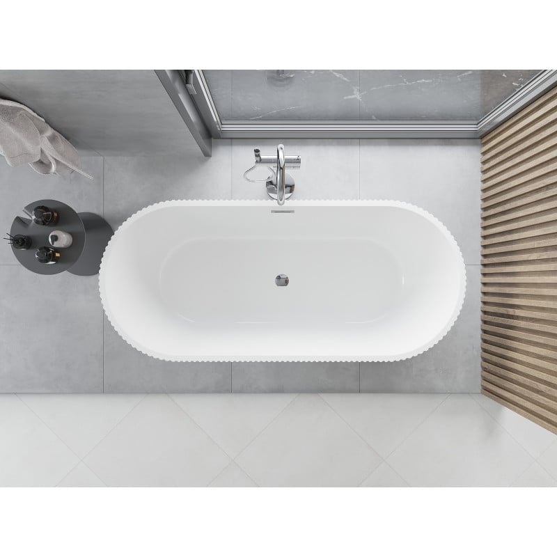 Mexen Yara freistehende geriffelte Badewanne 170 x 75 cm, weiß/schwarz, Chrom-Überlauf - 52861707575-01