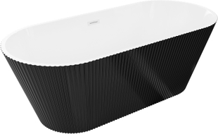 Mexen Yara freistehende geriffelte Badewanne 170 x 75 cm, weiß/schwarz, weißer Überlauf - 52861707575-20