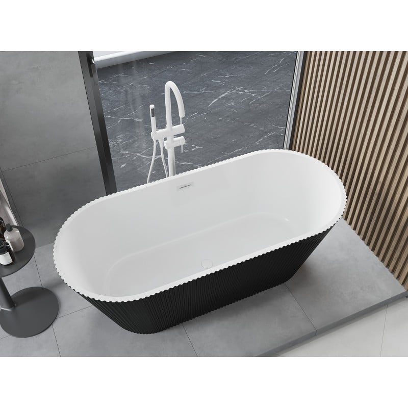 Mexen Yara freistehende geriffelte Badewanne 170 x 75 cm, weiß/schwarz, weißer Überlauf - 52861707575-20