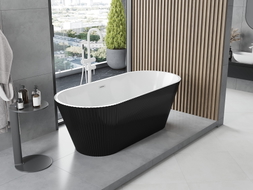 Mexen Yara freistehende geriffelte Badewanne 170 x 75 cm, weiß/schwarz, weißer Überlauf - 52861707575-20