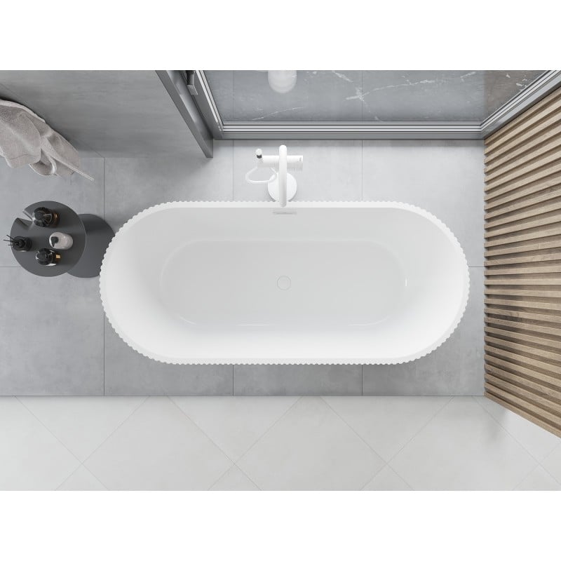 Mexen Yara freistehende geriffelte Badewanne 170 x 75 cm, weiß/schwarz, weißer Überlauf - 52861707575-20