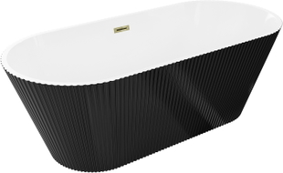 Mexen Yara freistehende Rillenbadewanne 170 x 75 cm, weiß/schwarz, Überlauf gold - 52861707575-50