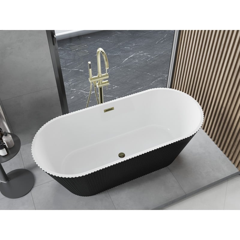 Mexen Yara freistehende Rillenbadewanne 170 x 75 cm, weiß/schwarz, Überlauf gold - 52861707575-50