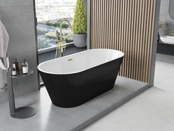 Mexen Yara freistehende Rillenbadewanne 170 x 75 cm, weiß/schwarz, Überlauf gold - 52861707575-50