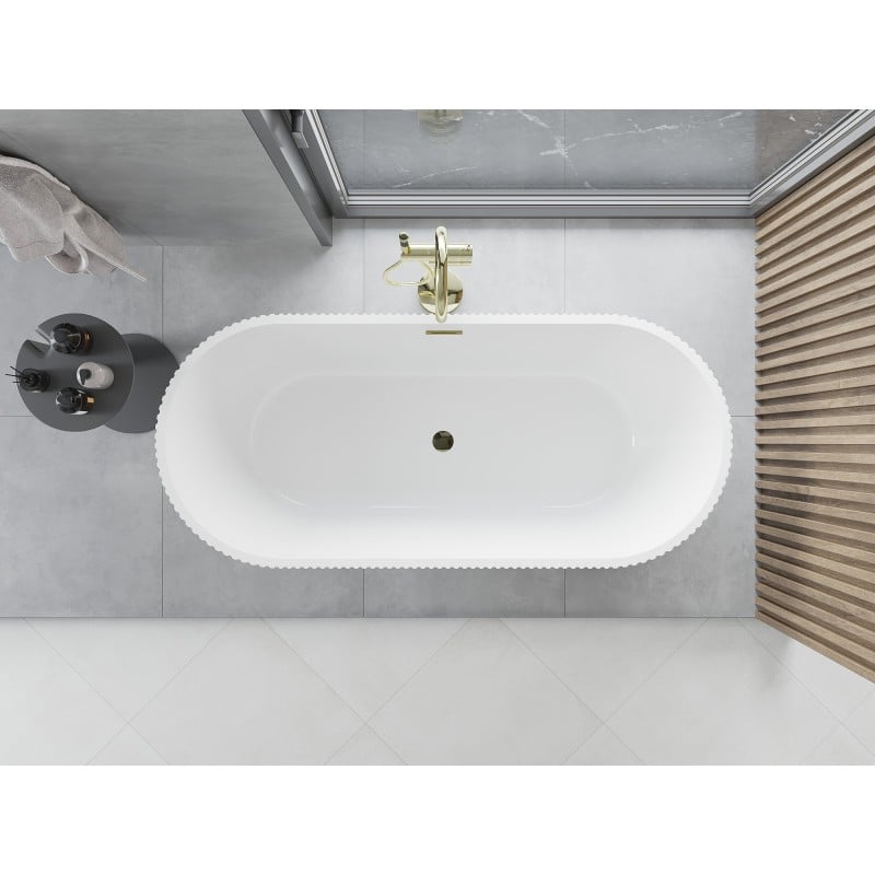 Mexen Yara freistehende Rillenbadewanne 170 x 75 cm, weiß/schwarz, Überlauf gold - 52861707575-50