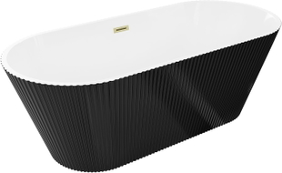 Mexen Yara freistehende gewellte Badewanne 170 x 75 cm, weiß/schwarz, Überlauf gebürstet gold - 52861707575-55