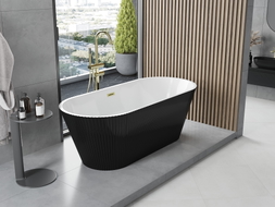 Mexen Yara freistehende gewellte Badewanne 170 x 75 cm, weiß/schwarz, Überlauf gebürstet gold - 52861707575-55