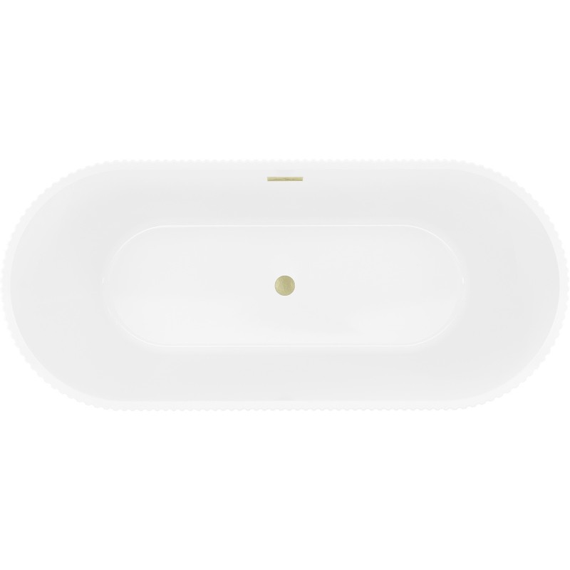 Mexen Yara freistehende gewellte Badewanne 170 x 75 cm, weiß/schwarz, Überlauf gebürstet gold - 52861707575-55