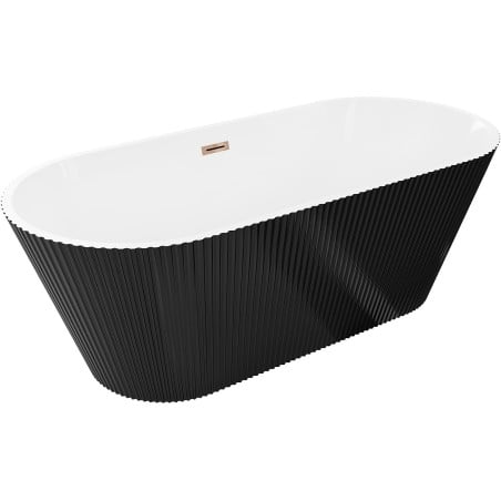 Mexen Yara freistehende geriffelte Badewanne 170 x 75 cm, weiß/schwarz, Überlauf Roségold - 52861707575-60