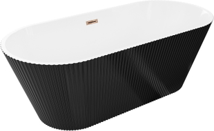 Mexen Yara freistehende geriffelte Badewanne 170 x 75 cm, weiß/schwarz, Überlauf Roségold - 52861707575-60