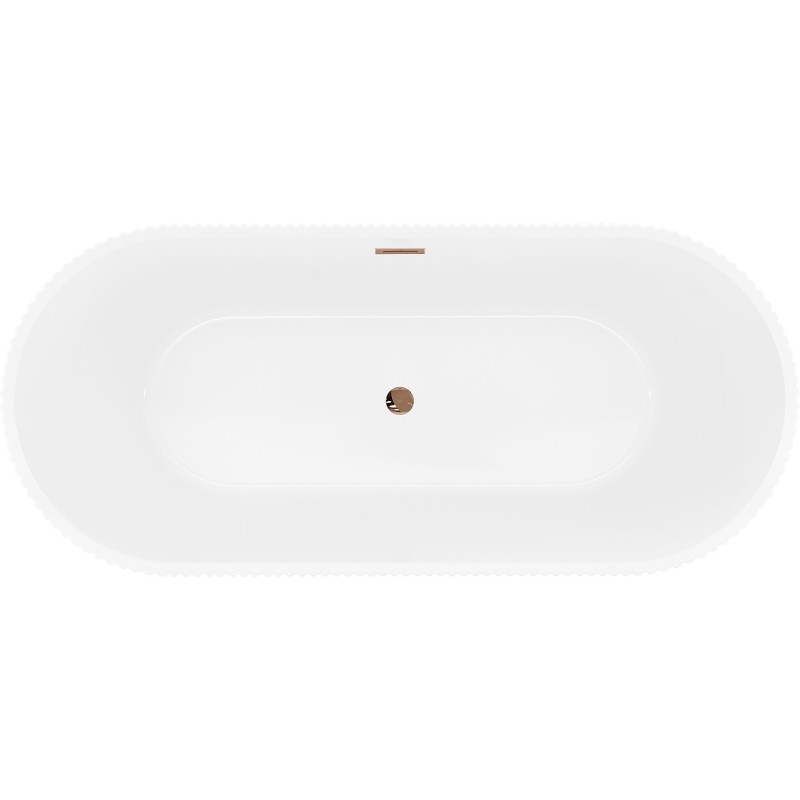 Mexen Yara freistehende geriffelte Badewanne 170 x 75 cm, weiß/schwarz, Überlauf Roségold - 52861707575-60