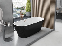 Mexen Yara freistehende gerillte Badewanne 170 x 75 cm, weiß/schwarz, Überlauf gun gray gebürstet - 52861707575-66