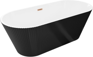 Mexen Yara freistehende gerillte Badewanne 170 x 75 cm, weiß/schwarz, Überlauf gun gray gebürstet - 52861707575-66