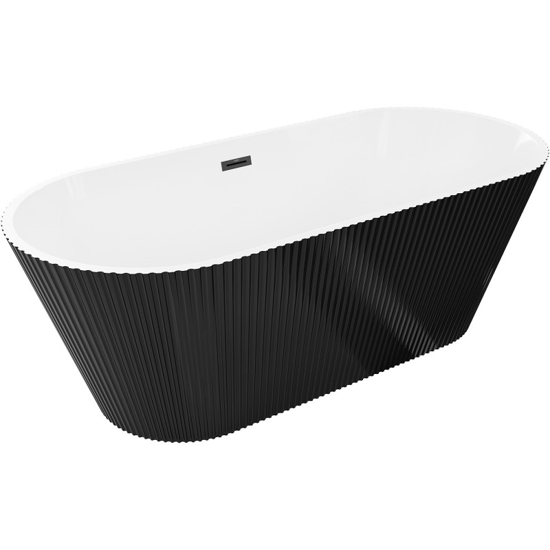 Mexen Yara freistehende geriffelte Badewanne 170 x 75 cm, weiß/schwarz, schwarze Überlauf - 52861707575-70