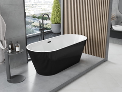 Mexen Yara freistehende geriffelte Badewanne 170 x 75 cm, weiß/schwarz, schwarze Überlauf - 52861707575-70