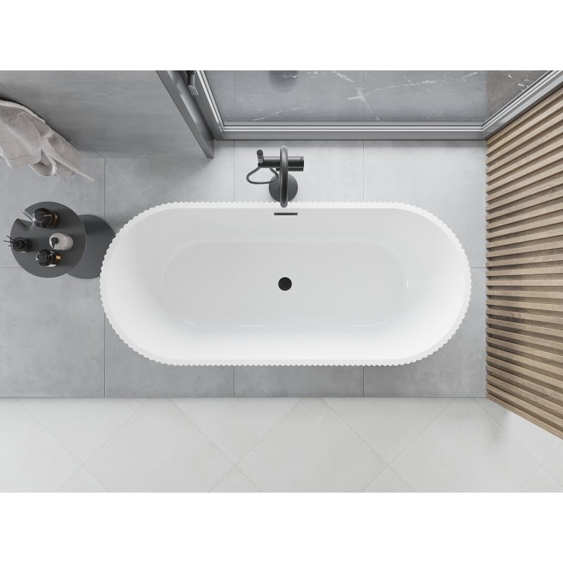Mexen Yara freistehende geriffelte Badewanne 170 x 75 cm, weiß/schwarz, schwarze Überlauf - 52861707575-70