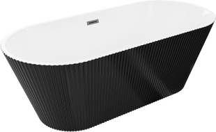 Mexen Yara freistehende gerillte Badewanne 170 x 75 cm, weiß/schwarz, Überlauf Gun Metal - 52861707575-95