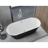 Mexen Yara freistehende, gerillte Badewanne 170 x 75 cm, weiß/schwarz, Überlauf aus gebürstetem Nickel - 52861707575-97
