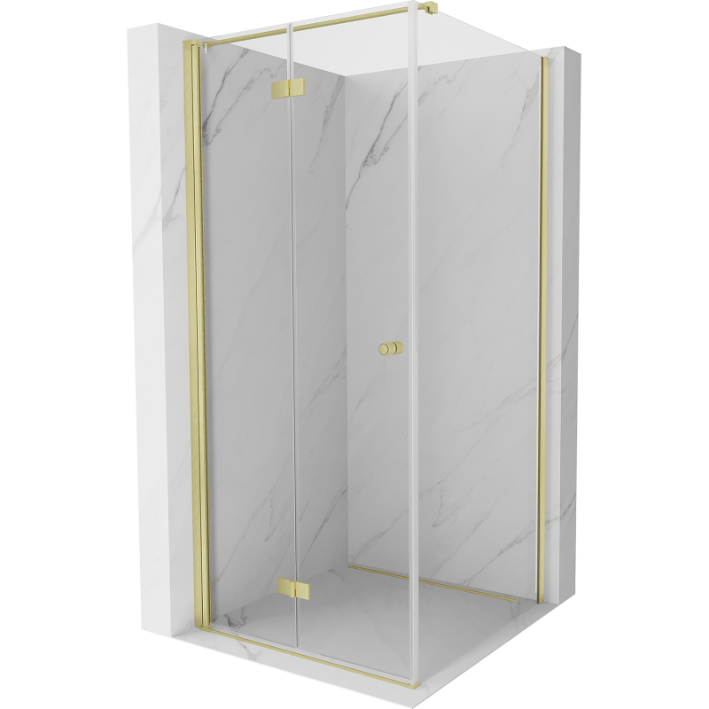 Mexen Mist-F Duschkabine klappbar links 85 x 85 cm, transparent, gebürstetes Gold - 8A6T-085-085-55-00-L