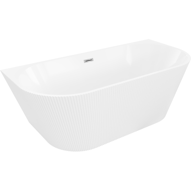 Mexen Oris freistehende, wandnahe, geriffelte Wanne 150 x 75 cm, weiß, Ablauf chrom - 52871507500-01