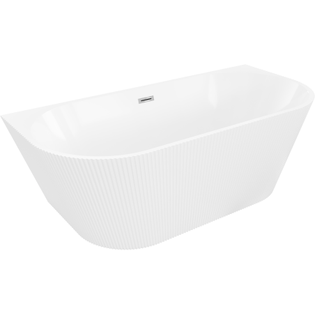 Mexen Oris freistehende, wandnahe, geriffelte Wanne 150 x 75 cm, weiß, Ablauf chrom - 52871507500-01