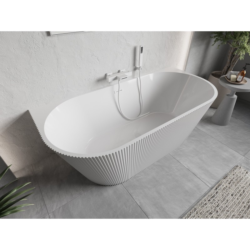 Mexen Oris freistehende, geriffelte Wandwanne 150 x 75 cm, weiß, weißer Überlauf - 52871507500-20