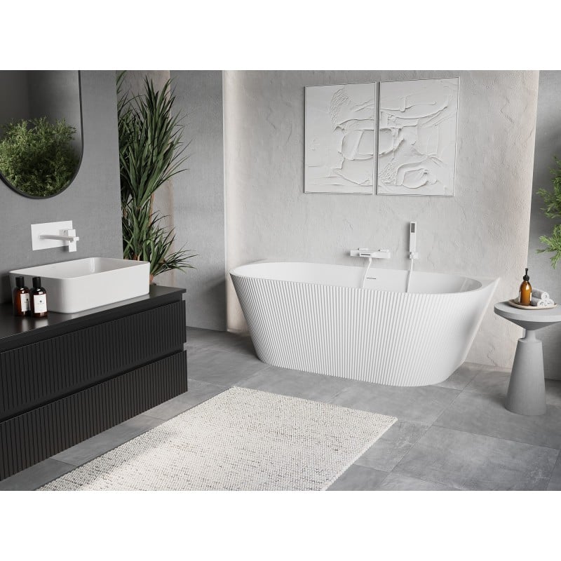 Mexen Oris freistehende, geriffelte Wandwanne 150 x 75 cm, weiß, weißer Überlauf - 52871507500-20