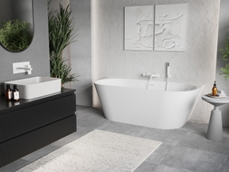 Mexen Oris freistehende, geriffelte Wandwanne 150 x 75 cm, weiß, weißer Überlauf - 52871507500-20