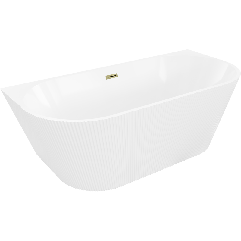 Mexen Oris freistehende Wandwanne geriffelt 150 x 75 cm, weiß, Überlauf gold- 52871507500-50