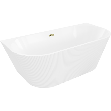 Mexen Oris freistehende Wandwanne geriffelt 150 x 75 cm, weiß, Überlauf gold- 52871507500-50
