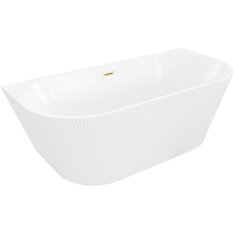Mexen Oris freistehende geriffelte Wanne 150 x 75 cm, weiß, gold gebürsteter Überlauf - 52871507500-55