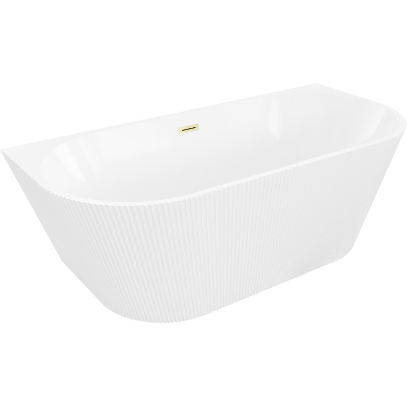 Mexen Oris freistehende Rillenwanne 150 x 75 cm, weiß, Überlauf gebürstetes Gold - 52871507500-55