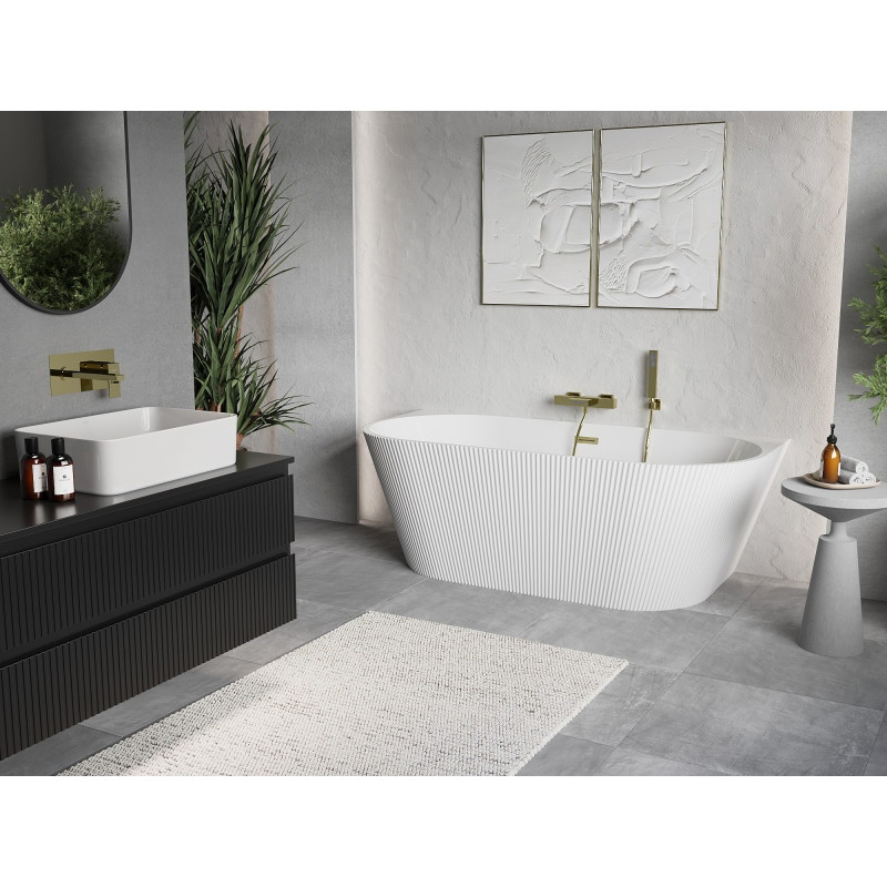 Mexen Oris freistehende Rillenwanne 150 x 75 cm, weiß, Überlauf gebürstetes Gold - 52871507500-55