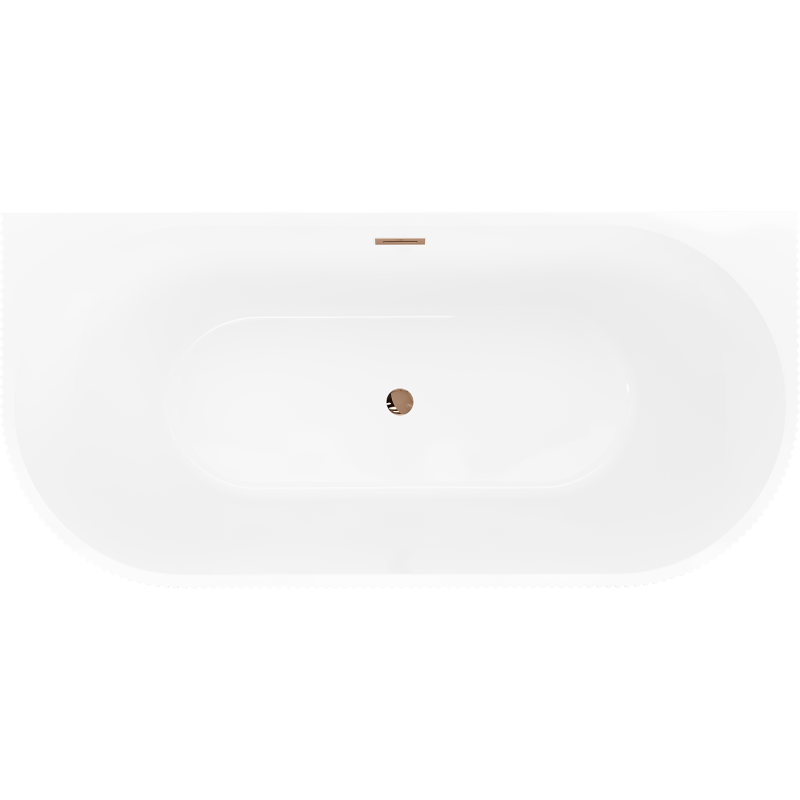 Mexen Oris freistehende wandnahe gerillte Wanne 150 x 75 cm, weiß, Überlauf Roségold - 52871507500-60