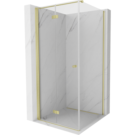 Mexen Mist-F faltbare Duschkabine links 100 x 100 cm, transparent, gebürstetes Gold - 8A6T-100-100-55-00-L
