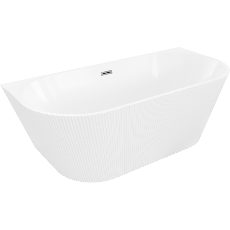 Mexen Oris freistehende halbwandige geriffelte Wanne 150 x 75 cm, weiß, Überlauf Gun Metal - 52871507500-95