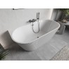 Mexen Oris freistehende halbwandige geriffelte Wanne 150 x 75 cm, weiß, Überlauf Gun Metal - 52871507500-95