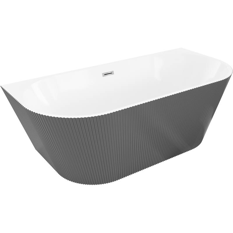 Mexen Oris freistehende, wandnahe, gerillte Badewanne 150 x 75 cm, weiß/grau, Überlauf Chrom - 52871507562-01